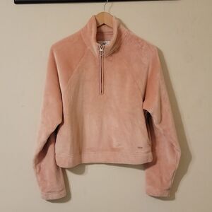 NWOT Hollister Cropped Faux Fur Teddy Half Zip Pullover Blush Pink